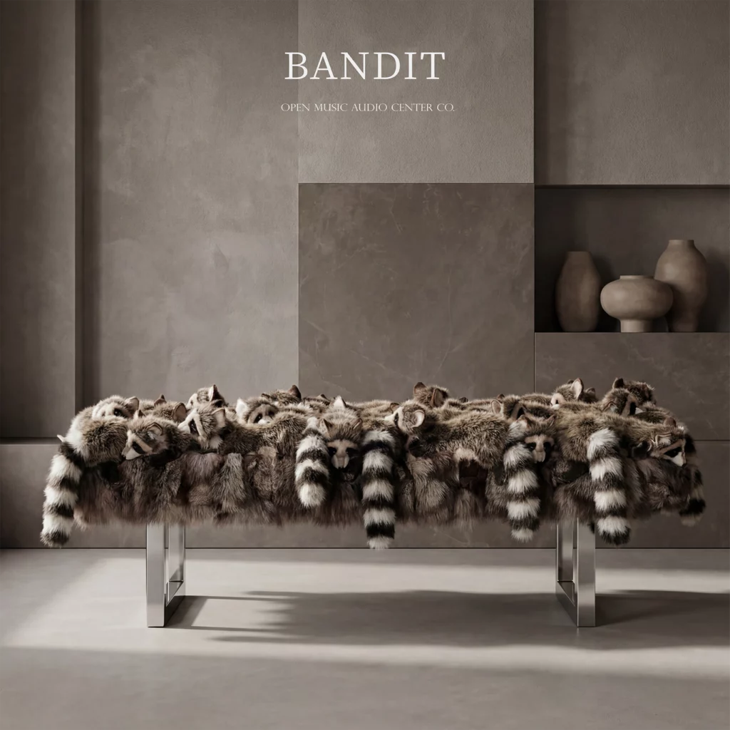 AP Collection BANDIT chair 浣熊主題收藏級設計長椅，展示於灰色現代精品空間